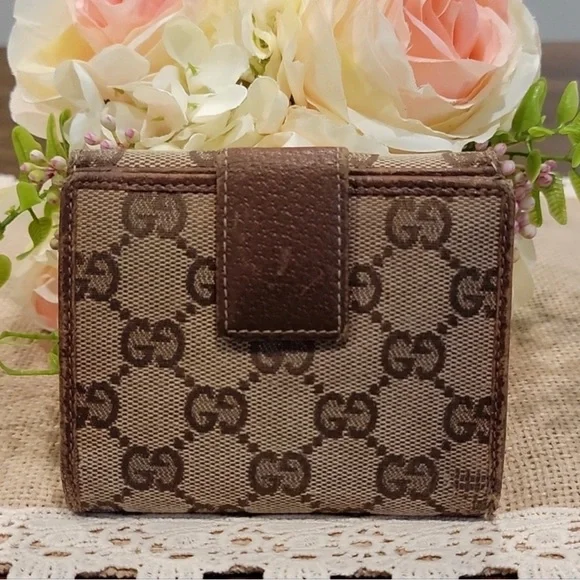 Gucci Brown Monogram Canvas Wallet with Gold-Tone Plate - Picture 2 of 8